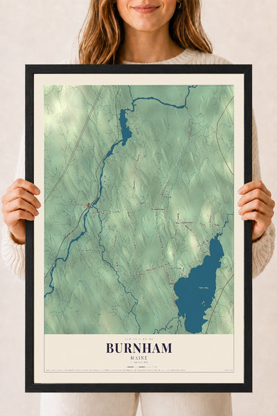 Burnham, Maine map print - 18 x 24 black Ayous wood frame