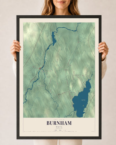 Burnham, Maine map print - 24 x 36 black Ayous wood frame