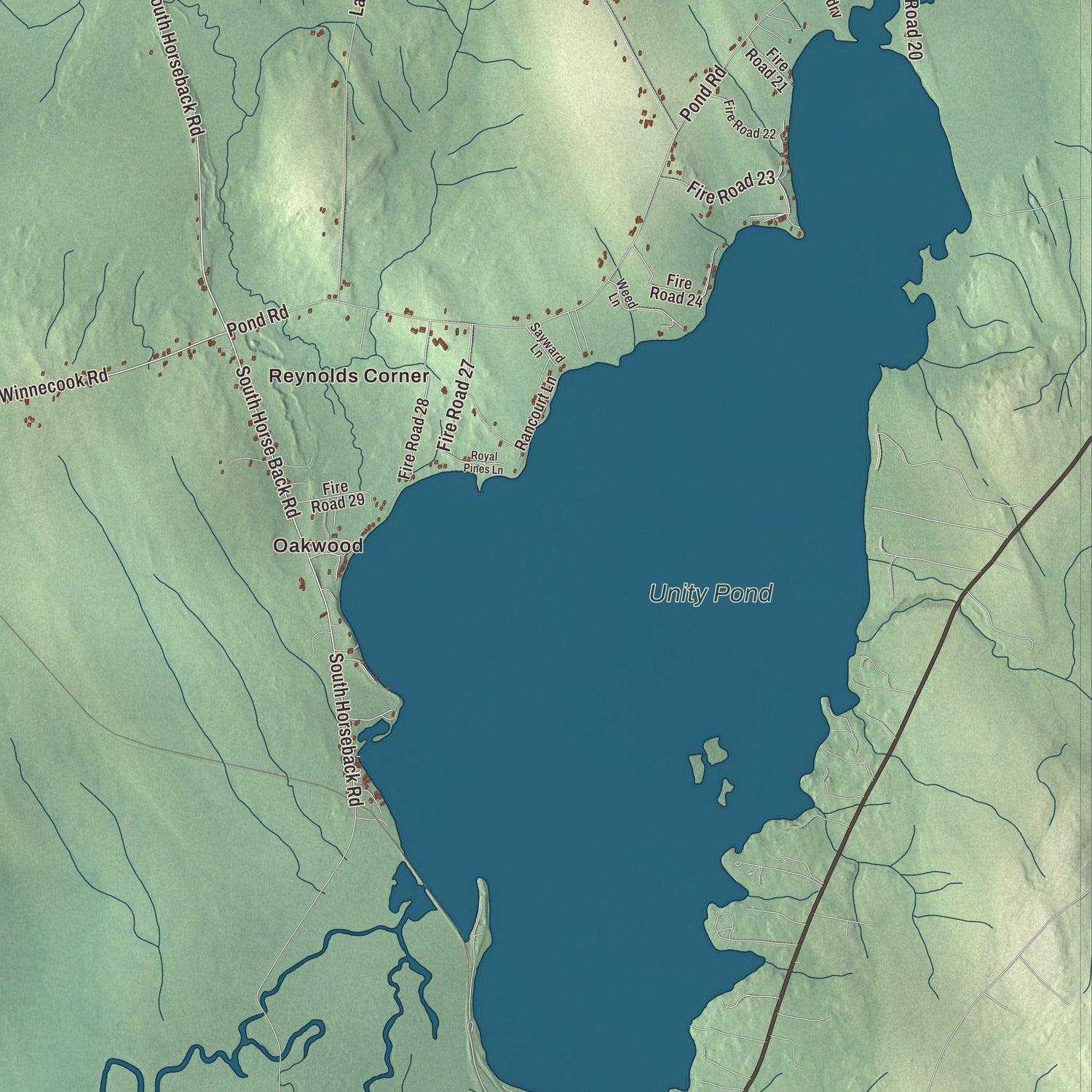 Terrain and local geography detail from the Burnham, Maine map