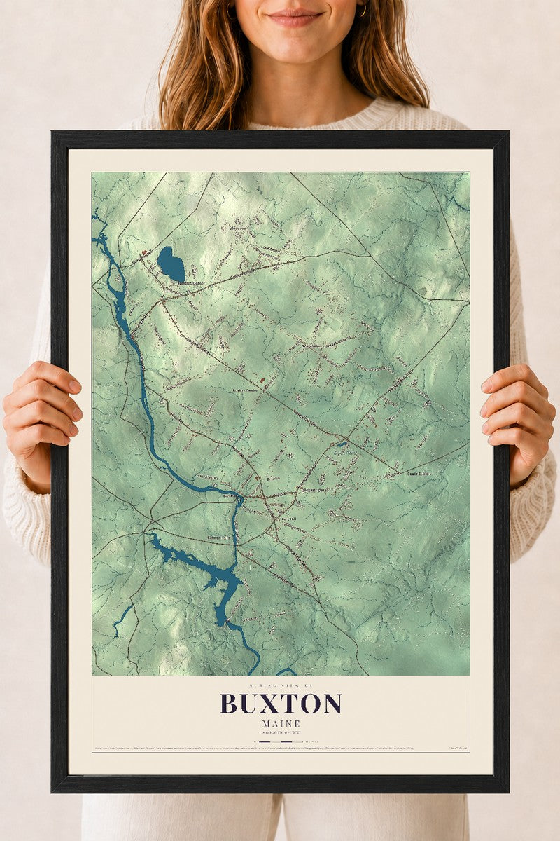Buxton, Maine map print - 18 x 24 black Ayous wood frame