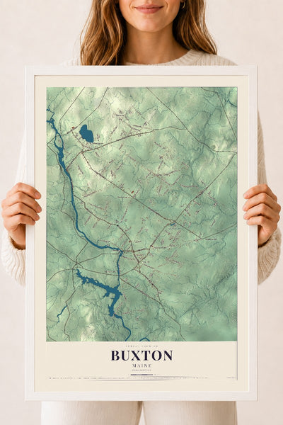 Buxton, Maine map print - 18 x 24 white Ayous wood frame