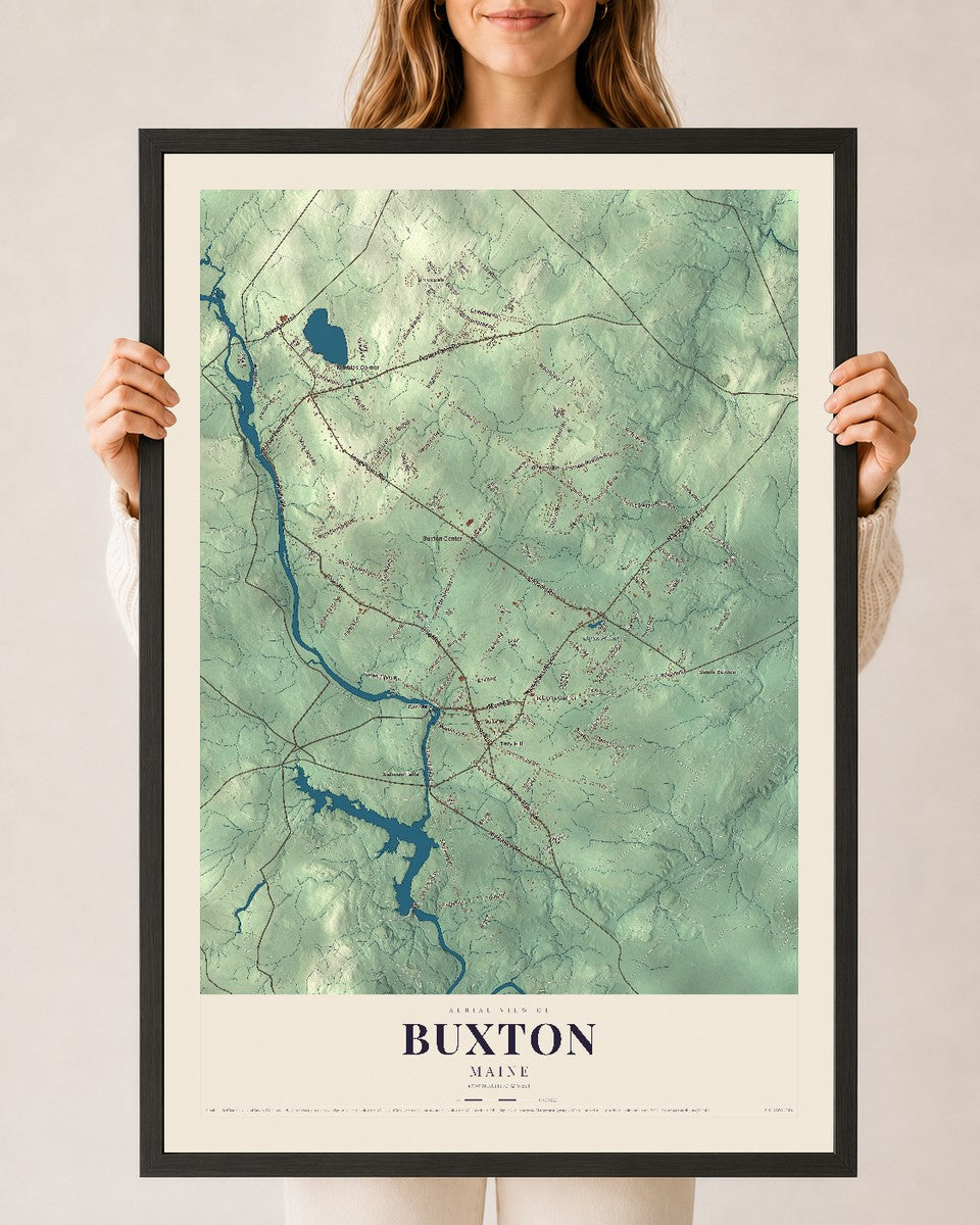 Buxton, Maine map print - 24 x 36 black Ayous wood frame