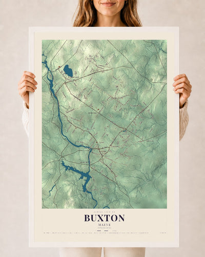 Buxton, Maine map print - 24 x 36 white Ayous wood frame