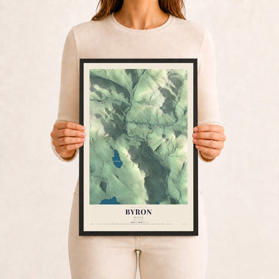 Byron, Maine map print - 12 x 18 black Ayous wood frame