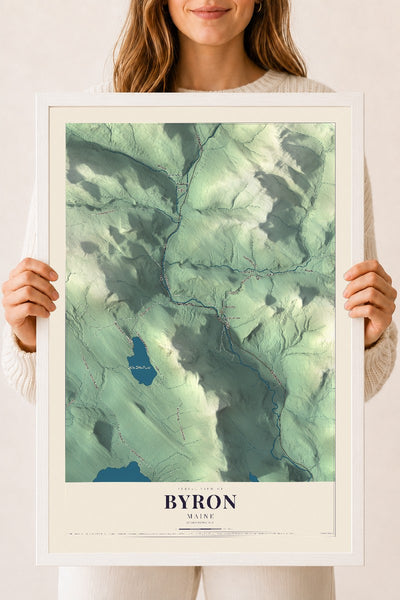 Byron, Maine map print - 18 x 24 white Ayous wood frame