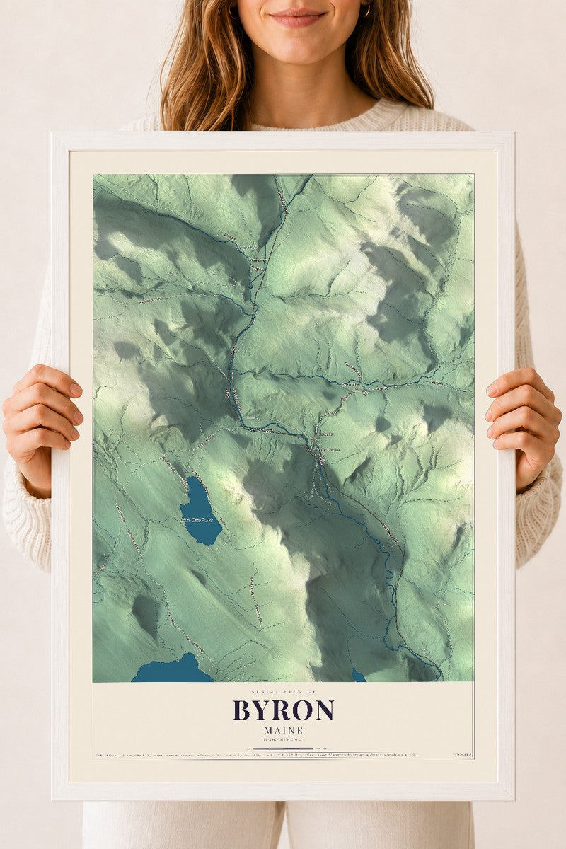 Byron, Maine map print - 18 x 24 white Ayous wood frame
