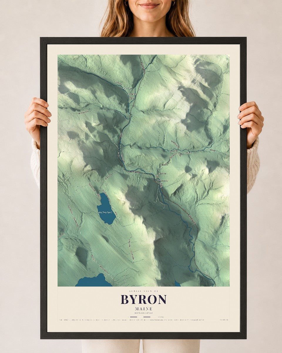 Byron, Maine map print - 24 x 36 black Ayous wood frame