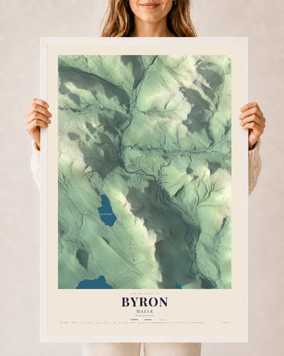 Byron, Maine map print - 24 x 36 white Ayous wood frame