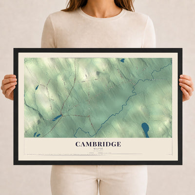 Cambridge, Maine map print - 12 x 18 black Ayous wood frame