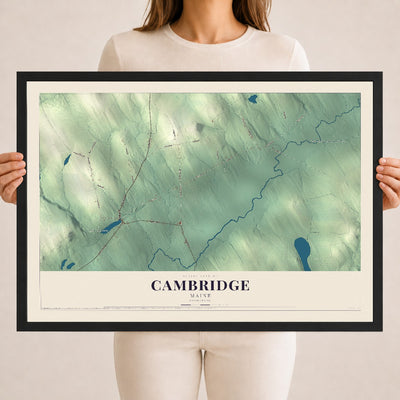 Cambridge, Maine map print - 18 x 24 black Ayous wood frame