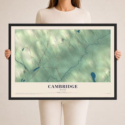 Cambridge, Maine map print - 24 x 36 black Ayous wood frame