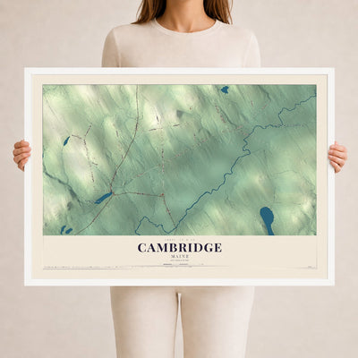 Cambridge, Maine map print - 24 x 36 white Ayous wood frame