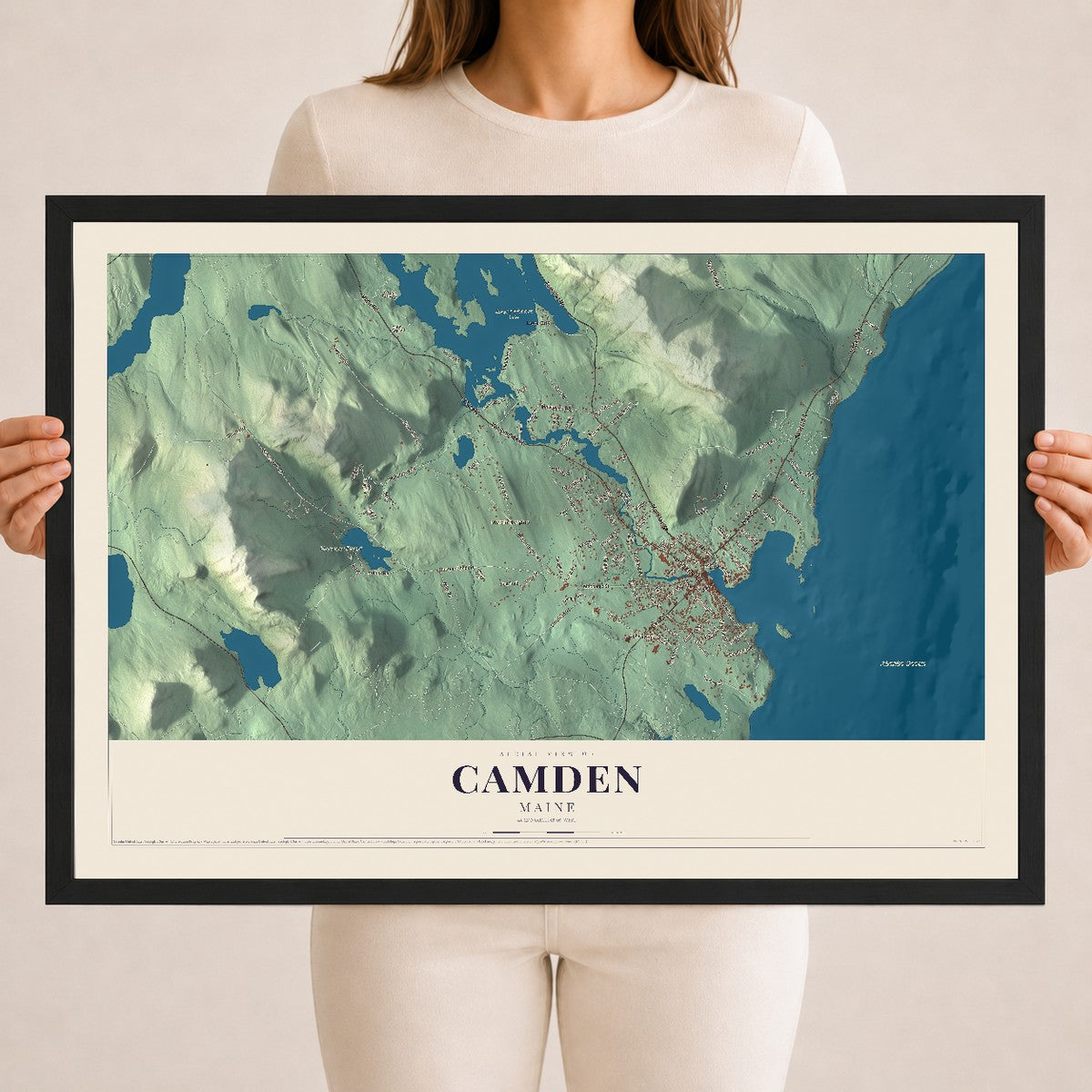 Camden, Maine map print - 18 x 24 black Ayous wood frame
