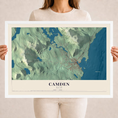 Camden, Maine map print - 18 x 24 white Ayous wood frame