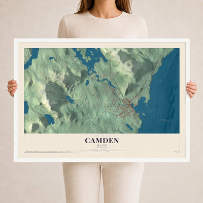 Camden, Maine map print - 24 x 36 white Ayous wood frame