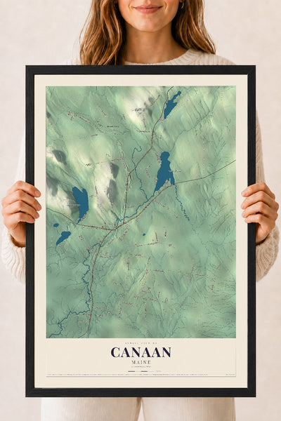 Canaan, Maine map print - 18 x 24 black Ayous wood frame
