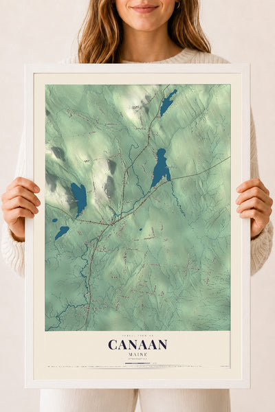 Canaan, Maine map print - 18 x 24 white Ayous wood frame
