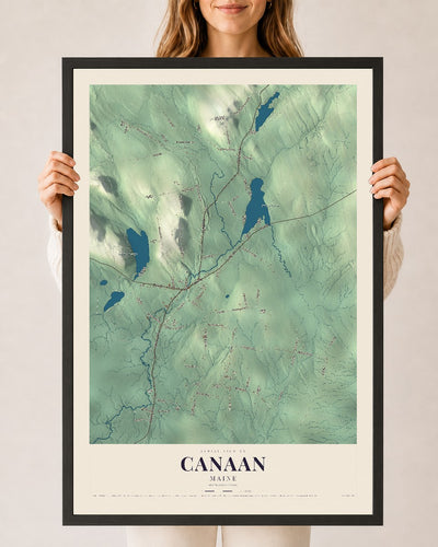 Canaan, Maine map print - 24 x 36 black Ayous wood frame