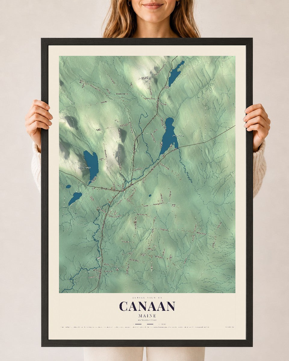 Canaan, Maine map print - 24 x 36 black Ayous wood frame