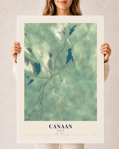 Canaan, Maine map print - 24 x 36 white Ayous wood frame