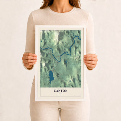 Canton, Maine map print - 12 x 18 white Ayous wood frame