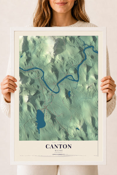 Canton, Maine map print - 18 x 24 white Ayous wood frame