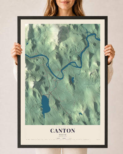 Canton, Maine map print - 24 x 36 black Ayous wood frame