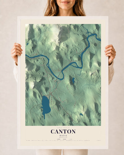 Canton, Maine map print - 24 x 36 white Ayous wood frame