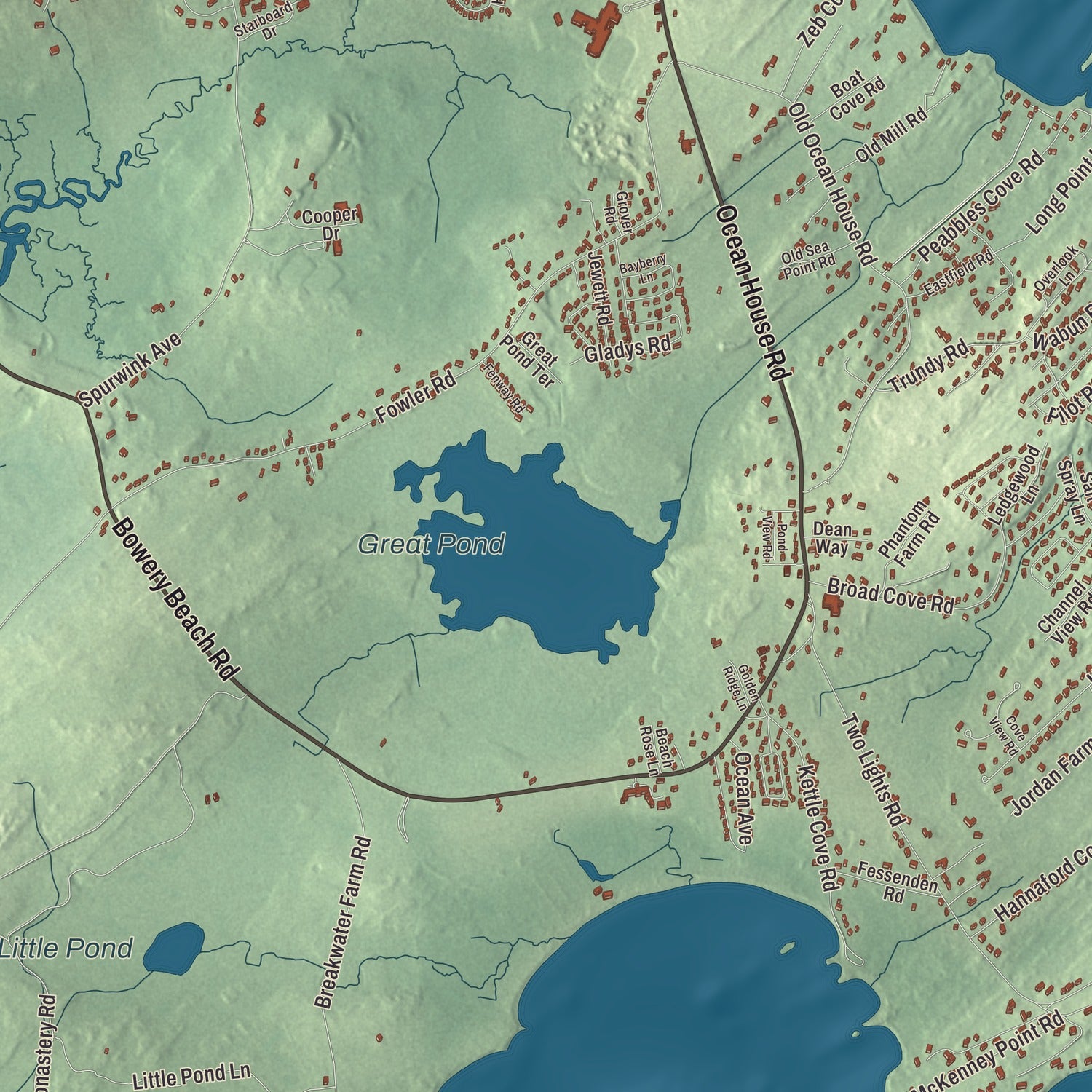 Terrain and local geography detail from the Cape Elizabeth, Maine map