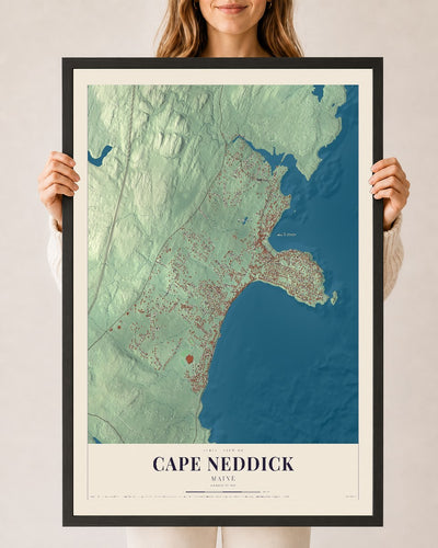 Cape Neddick, Maine map print - 24 x 36 black Ayous wood frame