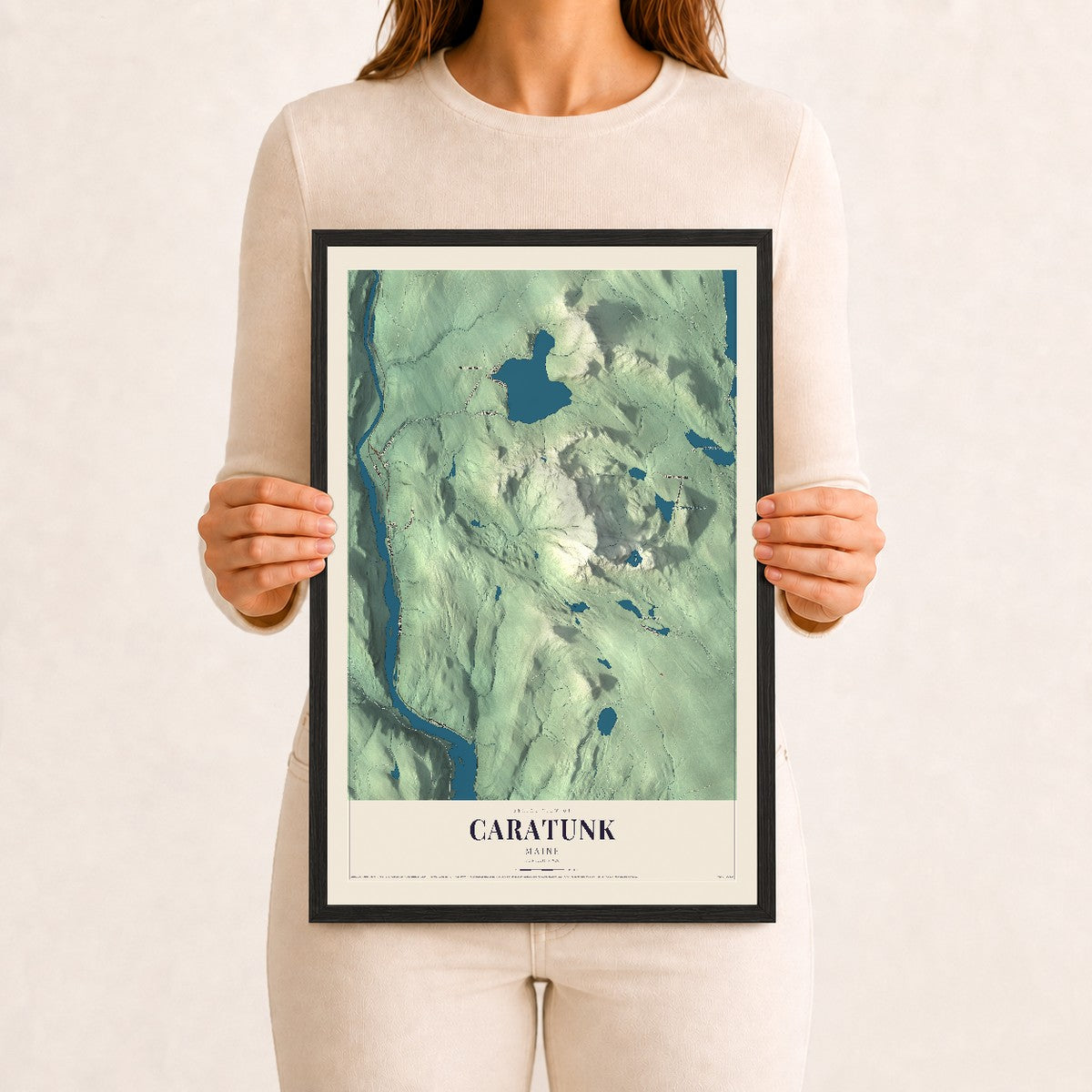 Caratunk, Maine map print - 12 x 18 black Ayous wood frame