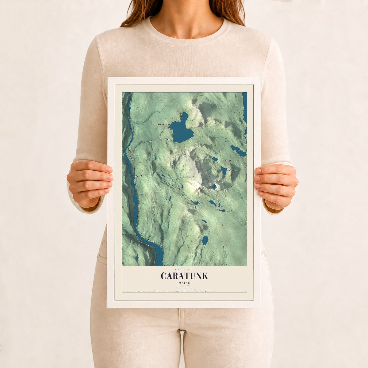 Caratunk, Maine map print - 12 x 18 white Ayous wood frame