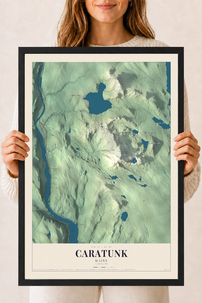 Caratunk, Maine map print - 18 x 24 black Ayous wood frame
