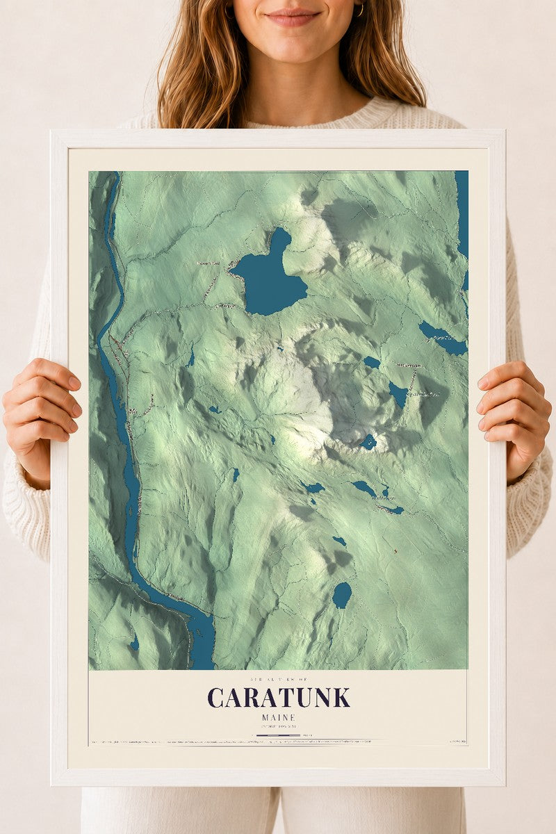 Caratunk, Maine map print - 18 x 24 white Ayous wood frame