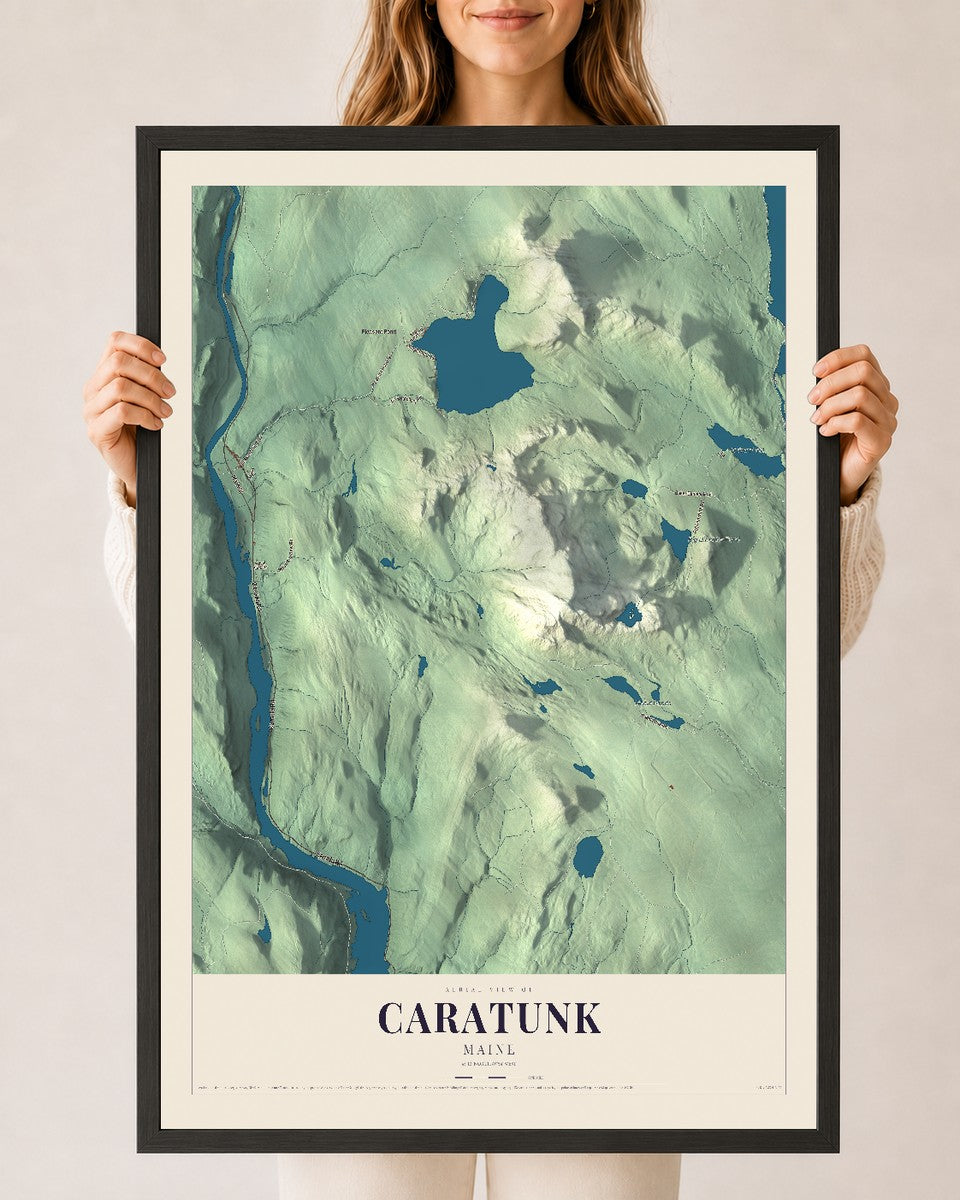 Caratunk, Maine map print - 24 x 36 black Ayous wood frame