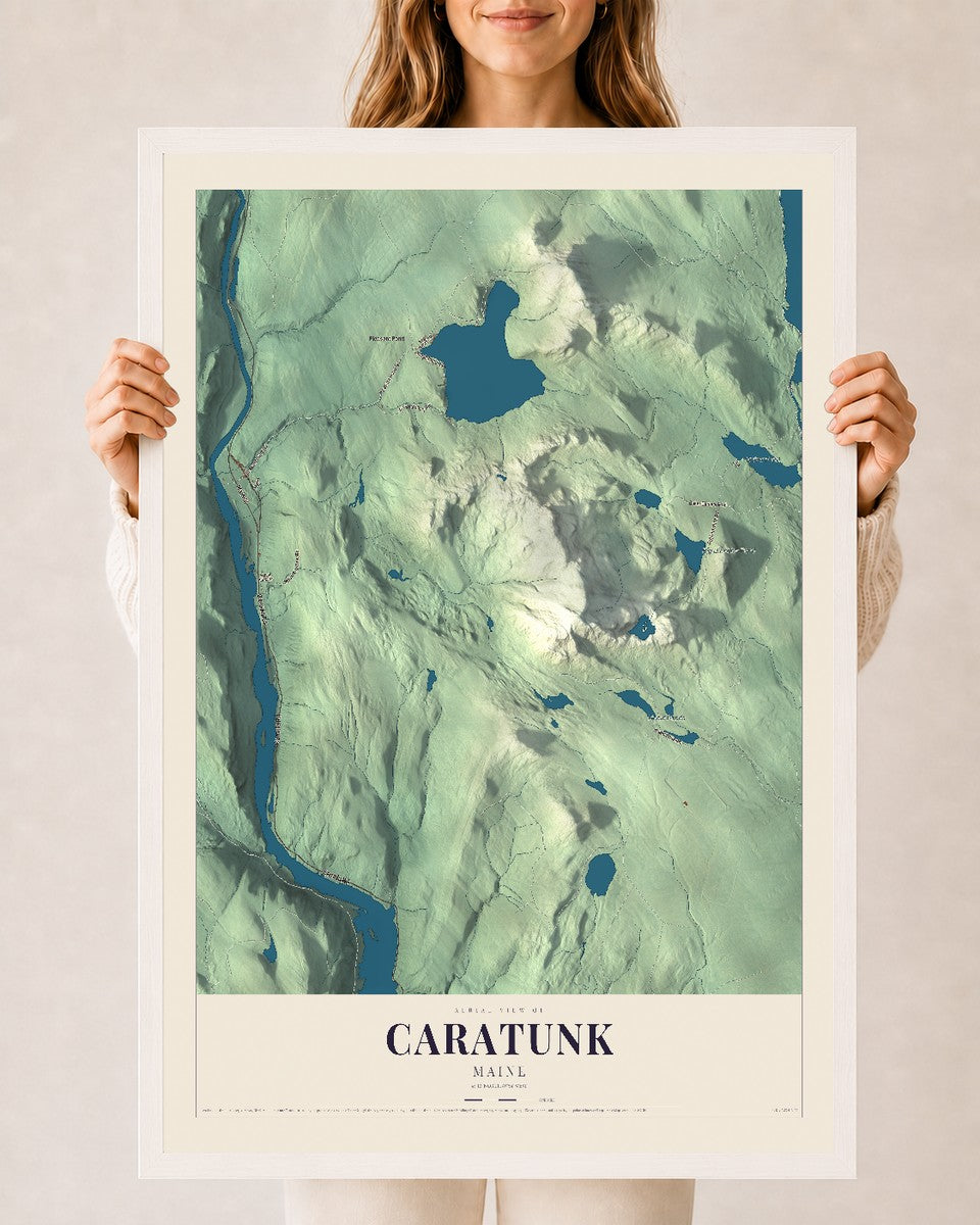 Caratunk, Maine map print - 24 x 36 white Ayous wood frame