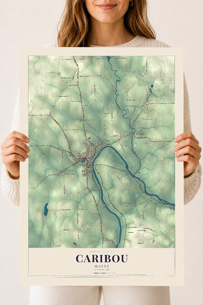 Caribou, Maine map print - 18 x 24 archival matte print