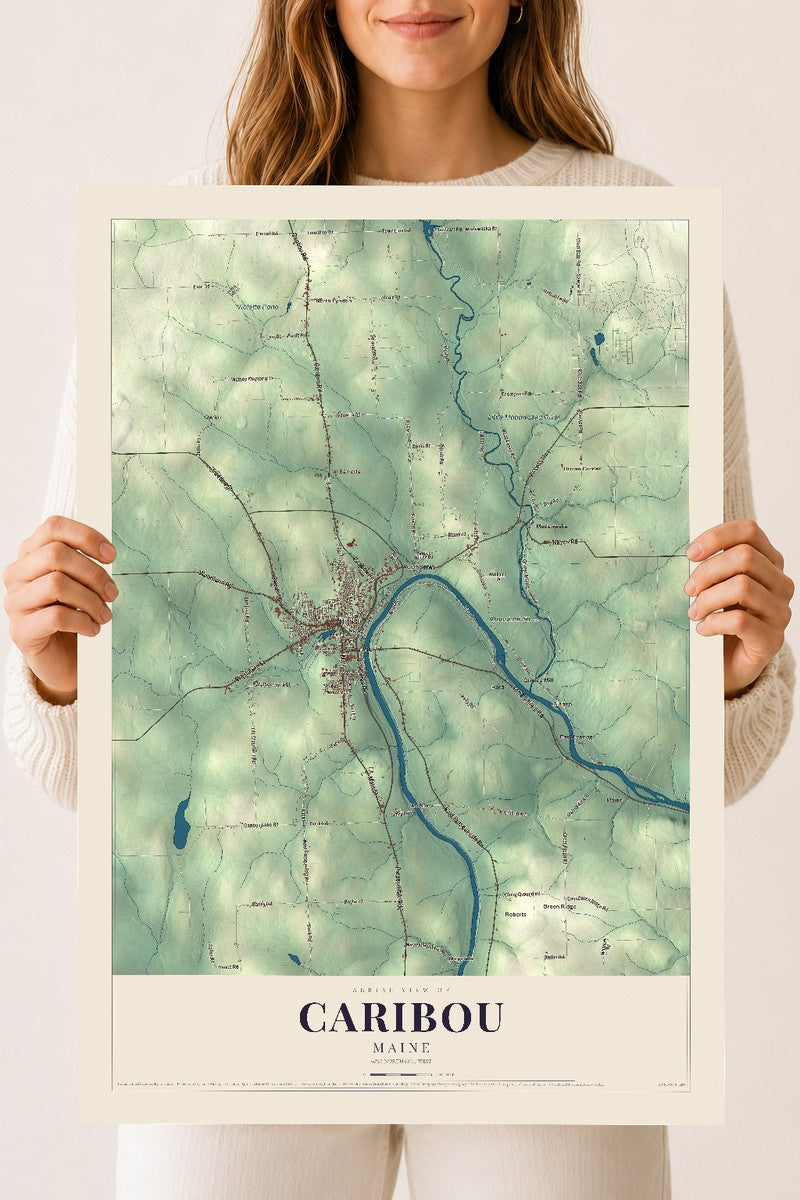 Caribou, Maine map print - 18 x 24 archival matte print