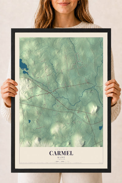 Carmel, Maine map print - 18 x 24 black Ayous wood frame