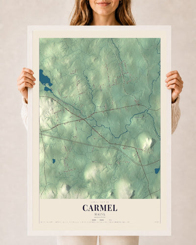 Carmel, Maine map print - 24 x 36 white Ayous wood frame