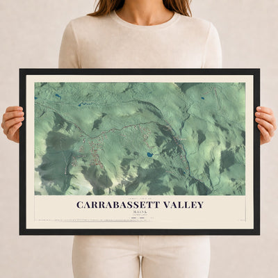 Carrabassett Valley, Maine map print - 12 x 18 black Ayous wood frame