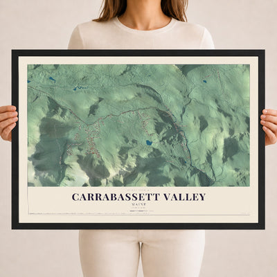 Carrabassett Valley, Maine map print - 18 x 24 black Ayous wood frame