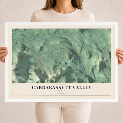 Carrabassett Valley, Maine map print - 18 x 24 white Ayous wood frame