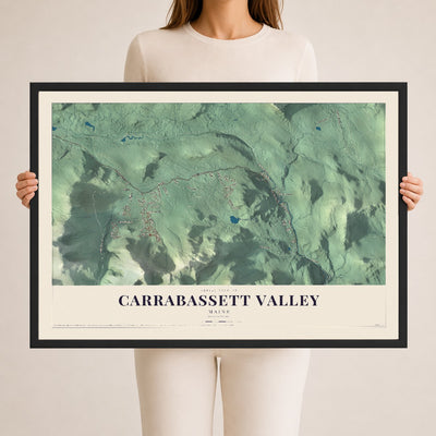 Carrabassett Valley, Maine map print - 24 x 36 black Ayous wood frame