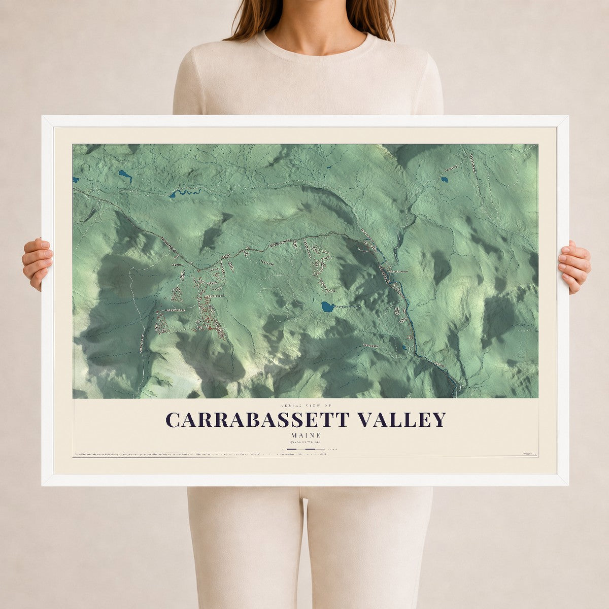 Carrabassett Valley, Maine map print - 24 x 36 white Ayous wood frame
