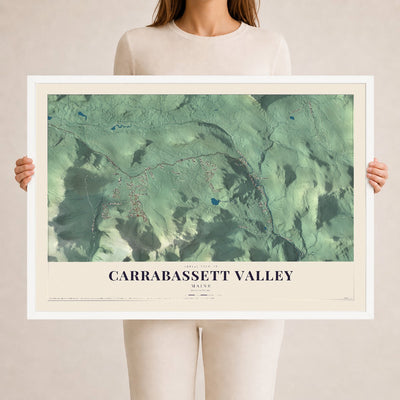 Carrabassett Valley, Maine map print - 24 x 36 white Ayous wood frame