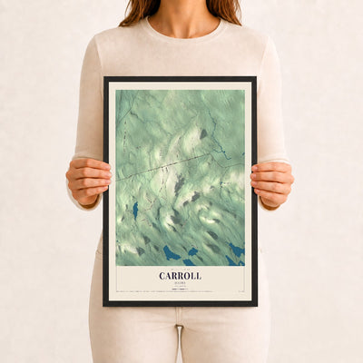 Carroll, Maine map print - 12 x 18 black Ayous wood frame