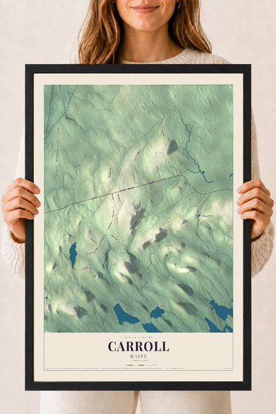 Carroll, Maine map print - 18 x 24 black Ayous wood frame