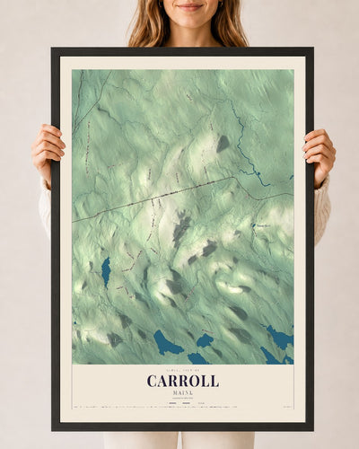 Carroll, Maine map print - 24 x 36 black Ayous wood frame