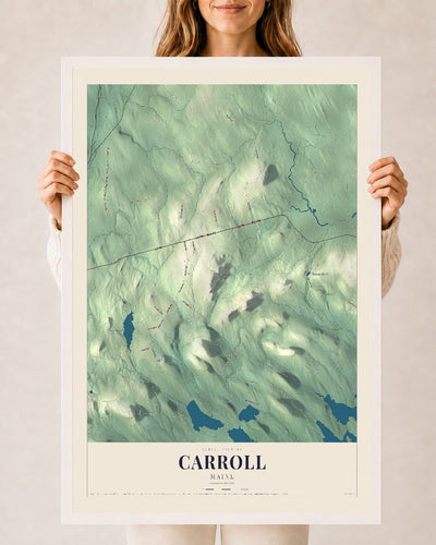 Carroll, Maine map print - 24 x 36 white Ayous wood frame